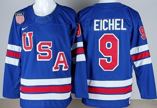 Men's USA Hockey #9 Jack Eichel Blue 2026 Olympics Authentic Stitched Jersey