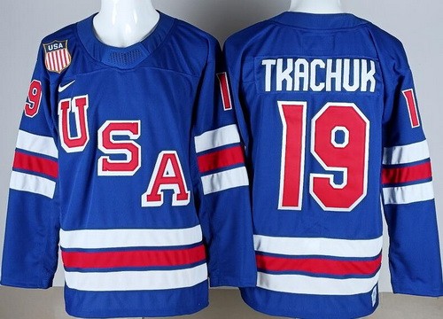 Men's USA Hockey #19 Matthew Tkachuk Blue 2026 Olympics Authentic Stitched Jersey