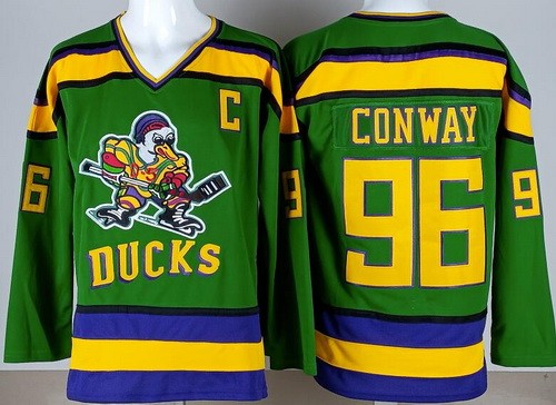 Men's Anaheim Ducks #96 Charlie Conway Green Gold Movie Stitched Hockey Jersey