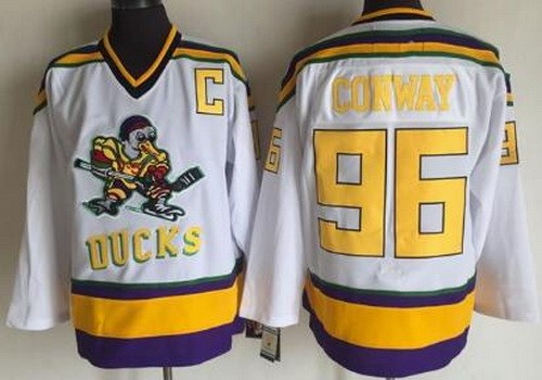 Men's Anaheim Ducks #96 Charlie Conway White Gold Movie Stitched Hockey Jersey