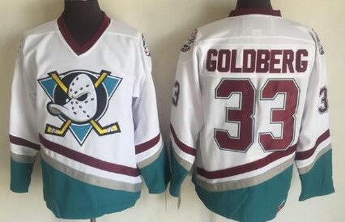Men's Anaheim Ducks #33 Grey Goldberg White Green Throwback Stitched Jersey
