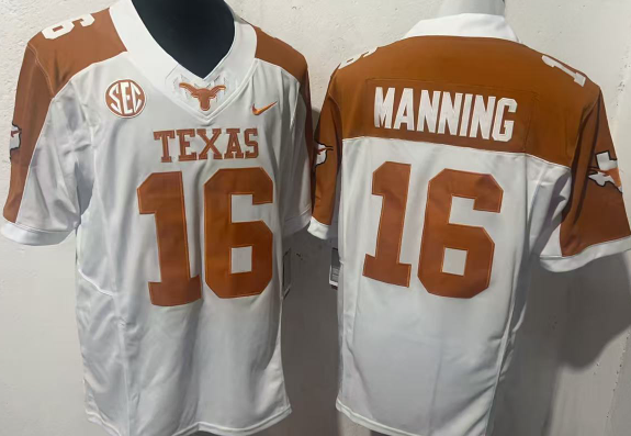 Men & Women & Youth Texas Longhorns #16 Arch Manning White Orange F.U.S.E. With Patch Vapor Limited Stitched Football Jersey