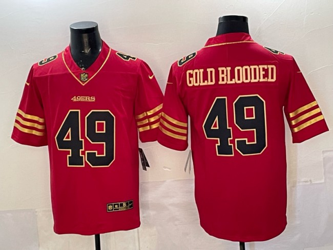 Men's San Francisco 49ers #49 Gold Blooded Red Nike Vapor Limited Stitched Jersey