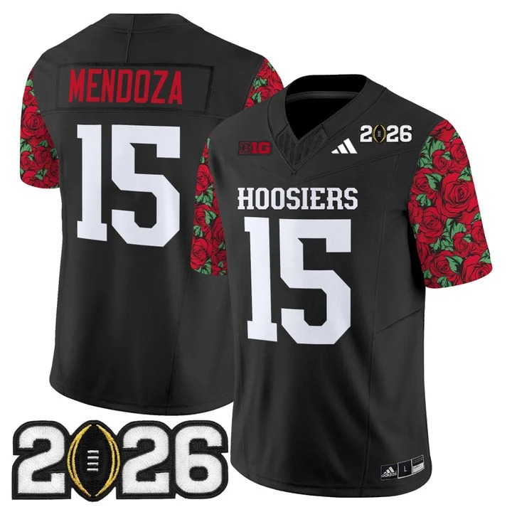 Men's Indiana Hoosiers #15 Fernando Mendoza Black 2026 CFP Final Patch F.U.S.E. Vapor Limited Stitched Jersey - Rose Bowl Style