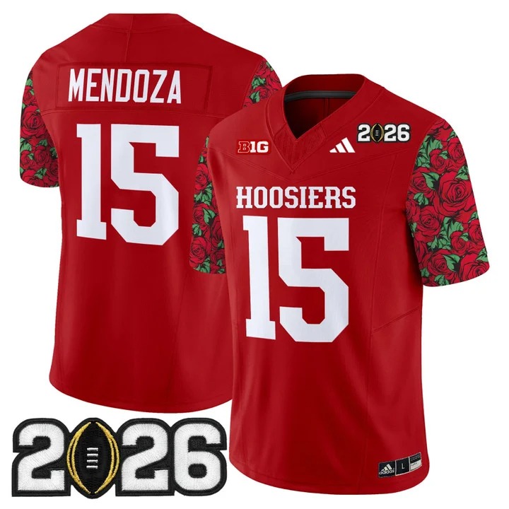 Men's Indiana Hoosiers #15 Fernando Mendoza Crimson 2026 CFP Final Patch F.U.S.E. Vapor Limited Stitched Jersey - Rose Bowl Style