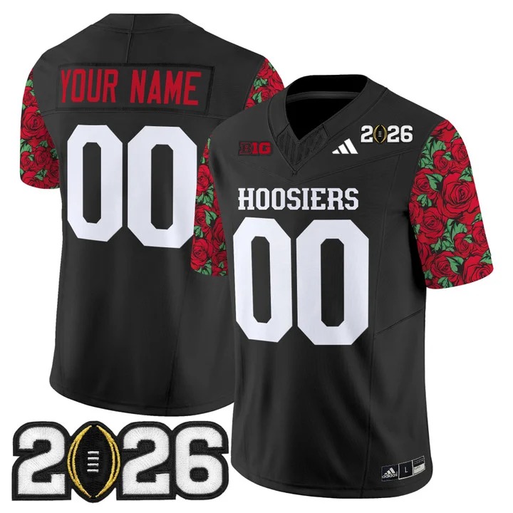 Men's Indiana Hoosiers Custom Black 2026 CFP Final Patch F.U.S.E. Vapor Limited Stitched Jersey - Rose Bowl Style