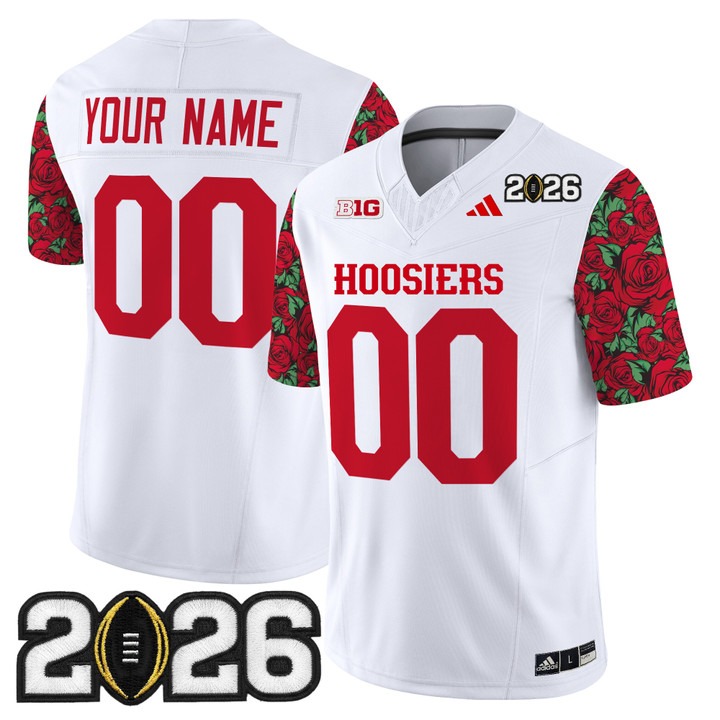 Men's Indiana Hoosiers Custom White 2026 CFP Final Patch F.U.S.E. Vapor Limited Stitched Jersey - Rose Bowl Style