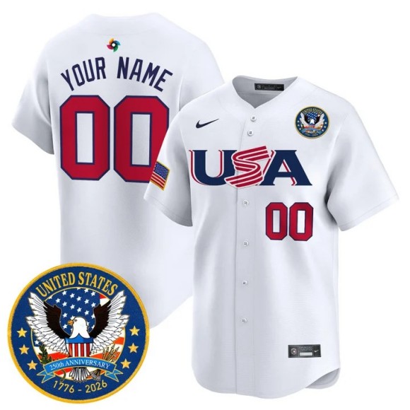 Men's Team USA World Baseball Classic Custom White United States 250th Anniversary Patch 2026 Roster Limited Stitched Jersey
