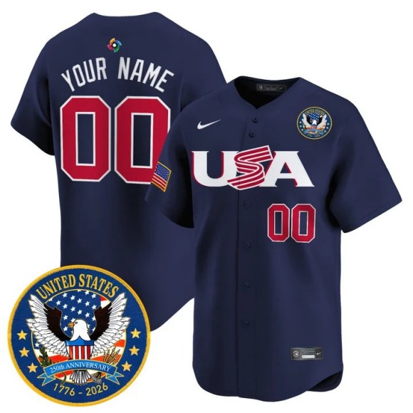 Men's Team USA World Baseball Classic Custom Navy United States 250th Anniversary Patch 2026 Roster Limited Stitched Jersey