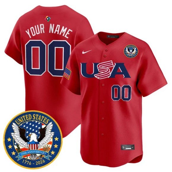Men's Team USA World Baseball Classic Custom Red United States 250th Anniversary Patch 2026 Roster Limited Stitched Jersey