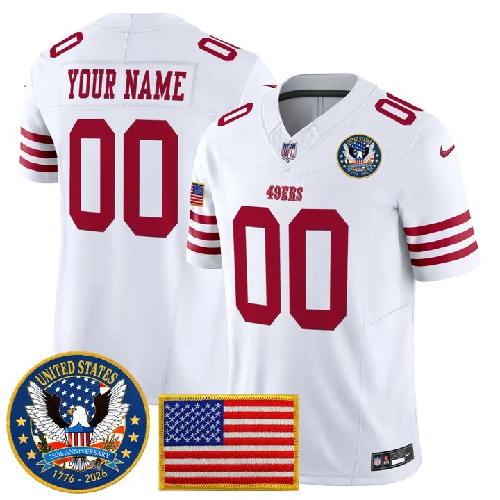 Men's San Francisco 49ers Custom White United States 250th Anniversary Patch F.U.S.E. Vapor Limited Stitched Jersey