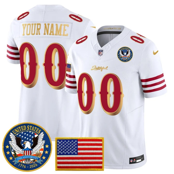 Men's San Francisco 49ers Custom White Rivalries United States 250th Anniversary Patch F.U.S.E. Vapor Limited Stitched Jersey