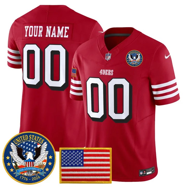 Men's San Francisco 49ers Custom Red Throwback United States 250th Anniversary Patch F.U.S.E. Vapor Limited Stitched Jersey