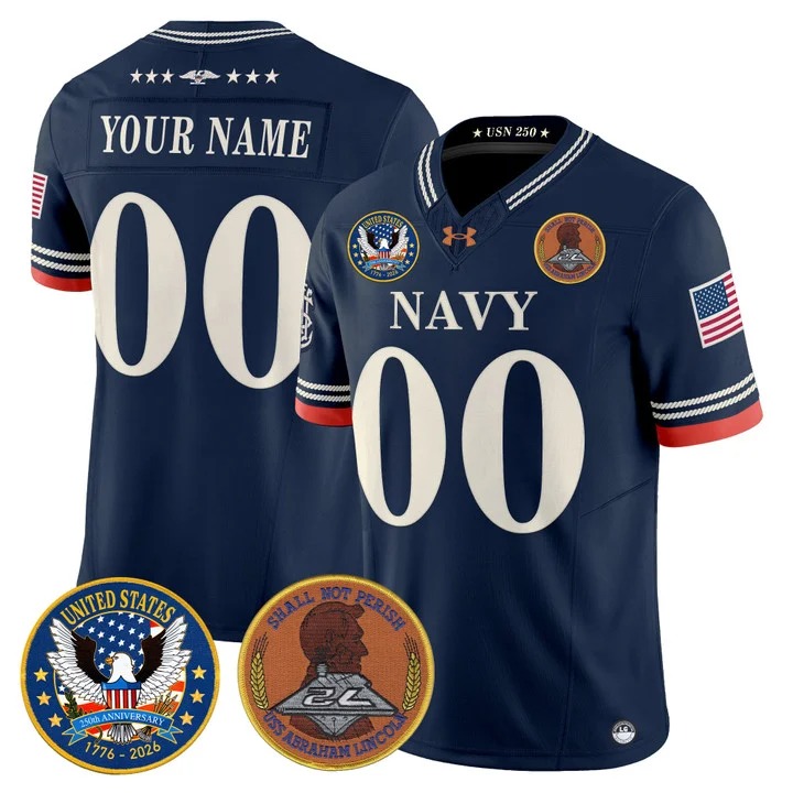 Men's Navy Midshipmen United States Custom Navy 250th Anniversary Patch F.US.E. Vapor Limited Stitched Jersey