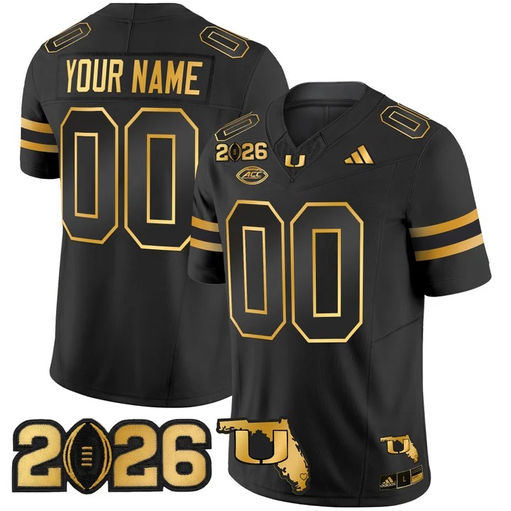 Men's Miami Hurricanes Custom Black Gold 2026 CFP Final & Florida Patch F.U.S.E. Vapor Limited Stitched Jersey