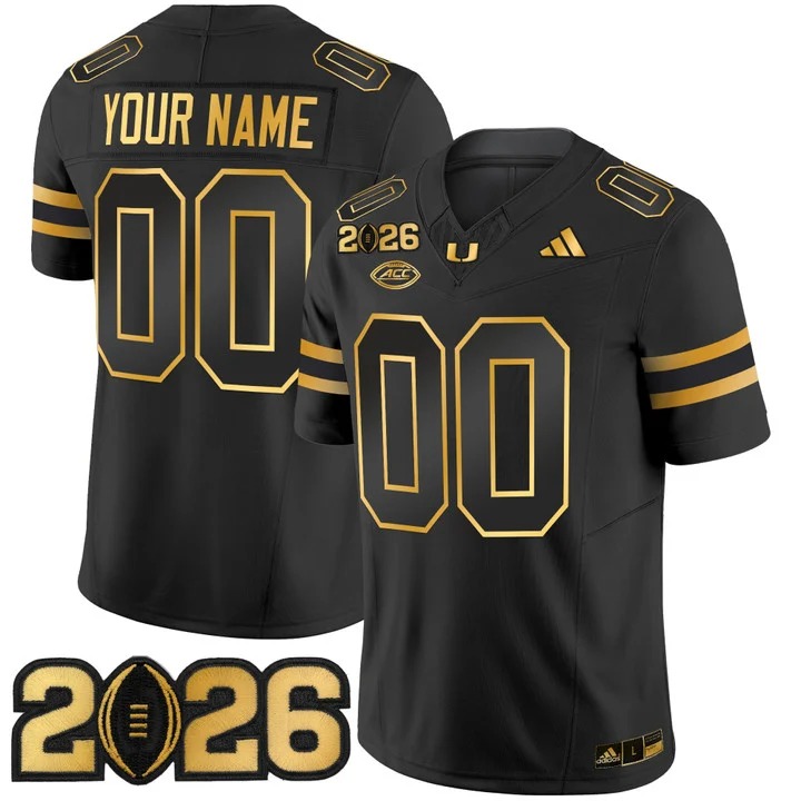Men's Miami Hurricanes Custom Black Gold 2026 CFP Final Patch F.U.S.E. Vapor Limited Stitched Jersey