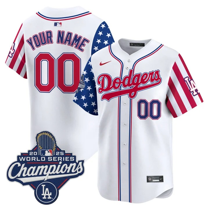 Men's Los Angeles Dodgers Custom White America 250 Edition 2025 WSP Vapor Limited Stitched Jersey
