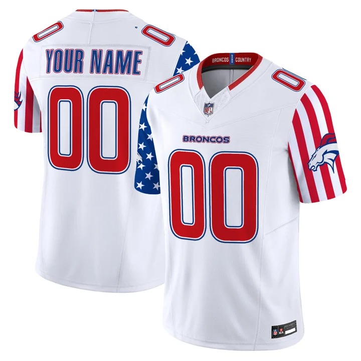 Men's Denver Broncos Custom White America 250 Edition F.U.S.E. Vapor Limited Stitched Jersey