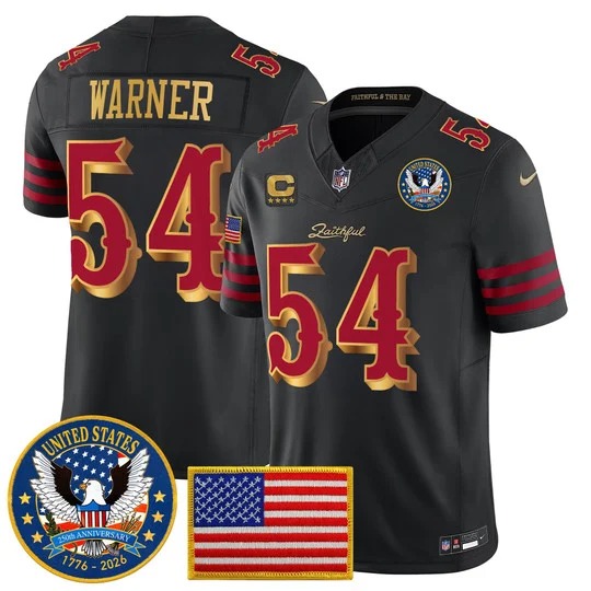 Men's San Francisco 49ers #54 Fred Warner Black Rivalries United States 250th Anniversary Patch F.U.S.E. Vapor Limited Stitched Jersey