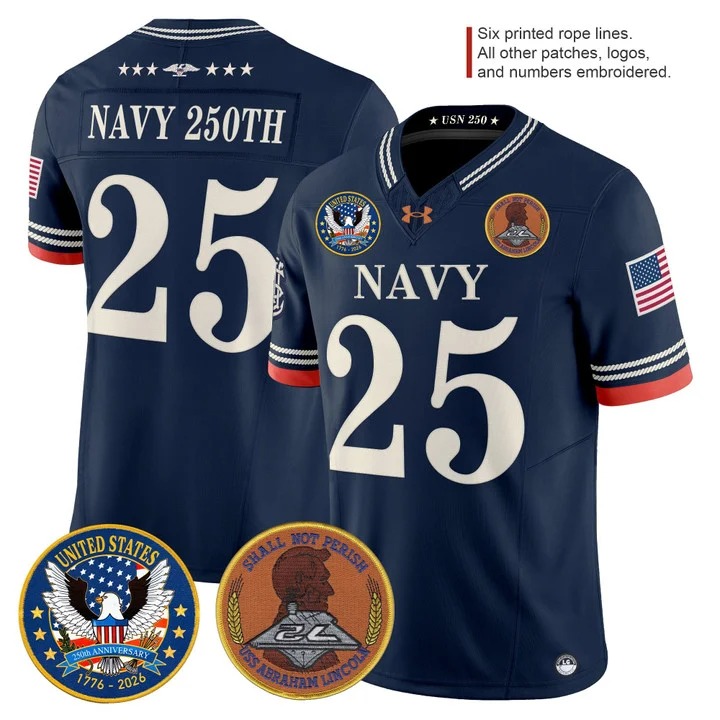 Men's Navy Midshipmen United States #25 Navy 250th Anniversary Patch F.US.E. Vapor Limited Stitched Jersey