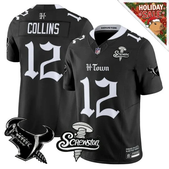 Men's Houston Texans #12 Nico Collins Black 'Gothic Lone Star Shadows Edition' F.U.S.E. Vapor Limited Stitched Jersey