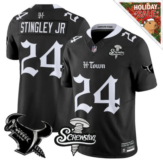 Men's Houston Texans #24 Stingley Jr. Black 'Gothic Lone Star Shadows Edition' F.U.S.E. Vapor Limited Stitched Jersey