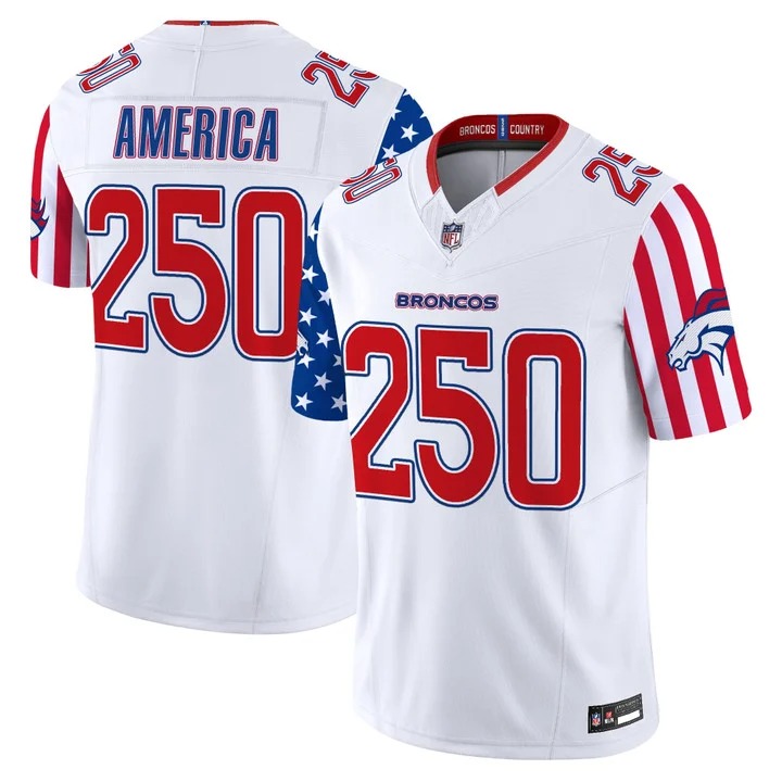 Men's Denver Broncos #250 America White America 250 Edition F.U.S.E. Vapor Limited Stitched Jersey