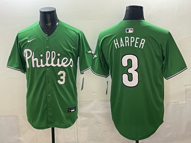 Men's Philadelphia Phillies #3 Bryce Harper Kelly Green Number Limited Stitched Jersey