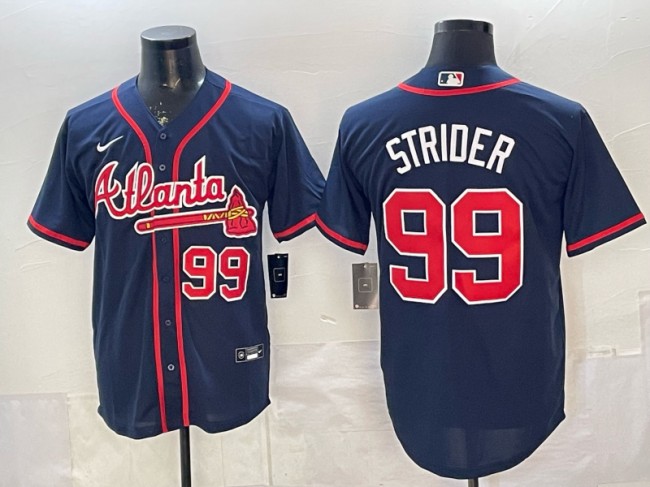 Men's Atlanta Braves #99 Spencer Strider Navy Number Limited Stitched Baseball Jersey