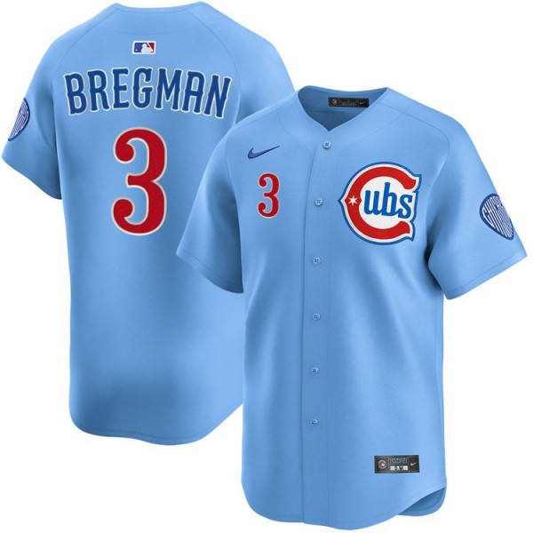 Men's Chicago Cubs #3 Alex Bregman Baby Blue Alternate Limited Stitched Baseball Jersey