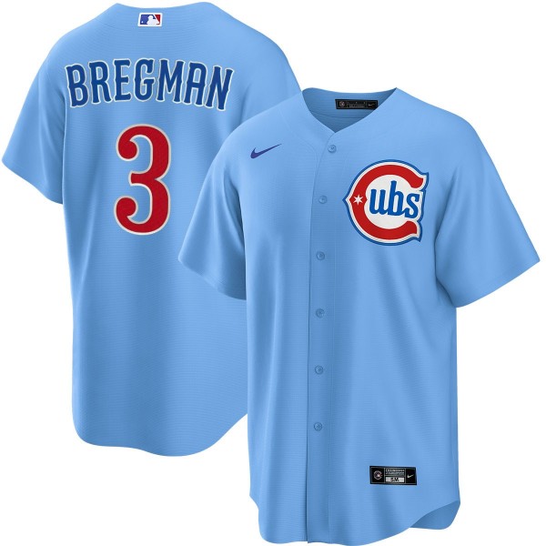 Men's Chicago Cubs #3 Alex Bregman Baby Blue Alternate Cool Base Stitched Baseball Jersey