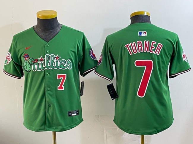 Youth Philadelphia Phillies #7 Trea Turner Green Phanatic Number Limited Stitched Jersey