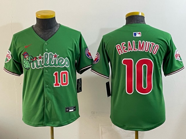 Youth Philadelphia Phillies #10 JT Realmuto Green Phanatic Number Limited Stitched Jersey
