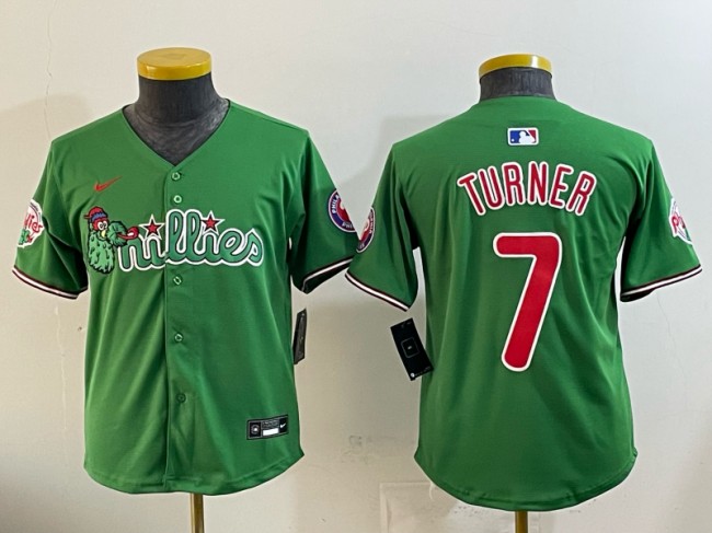 Youth Philadelphia Phillies #7 Trea Turner Green Phanatic Limited Stitched Jersey