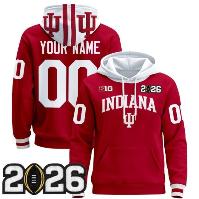 Men's Indiana Hoosiers Custom Crimson 2026 CFP Final Patch Premium Stitched Pullover Hoodie