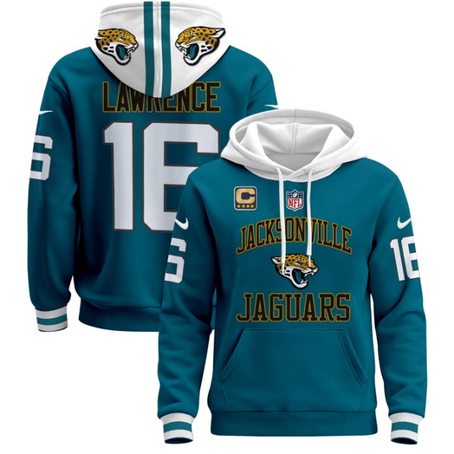 Men's Jacksonville Jaguars #16 Trevor Lawrence Teal Stitched Pullover Hoodie