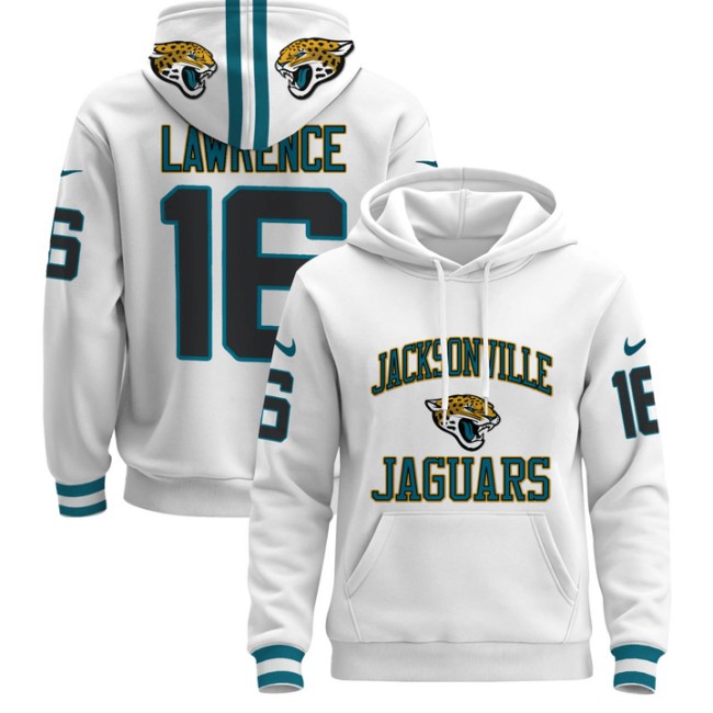 Men's Jacksonville Jaguars #16 Trevor Lawrence White Stitched Pullover Hoodie