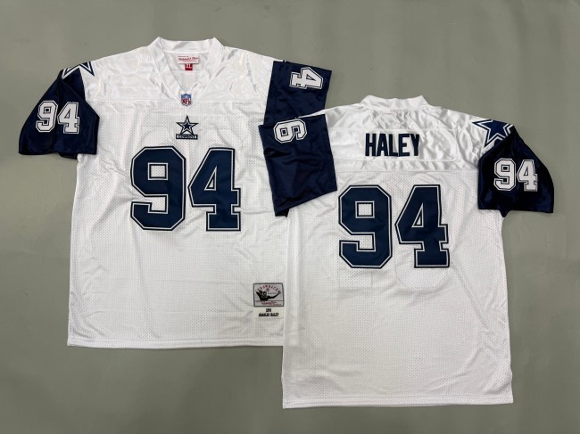 Men's Dallas Cowboys #94 Charles Haley White 'MN' 1994 Throwback Stitched Football Jersey
