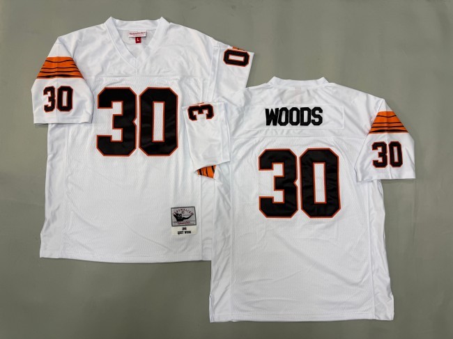Men's Cincinnati Bengals #30 Ickey Woods White 'MN' 1988 Throwback Stitched Jersey