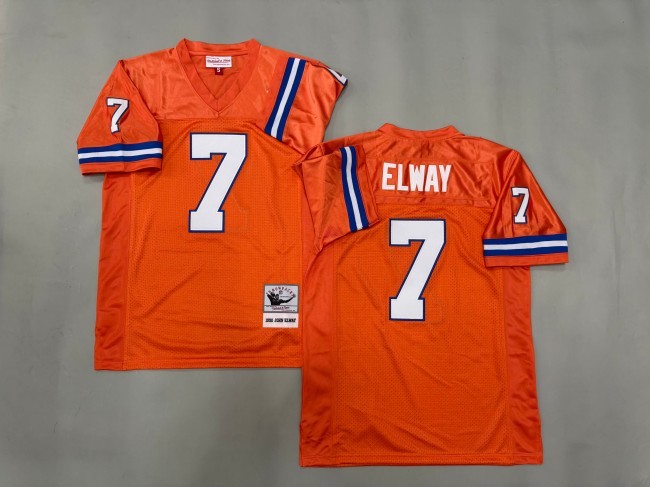 Men's Denver Broncos #7 John Elway Orange 'MN' 1990 Throwback Stitched Football Jersey