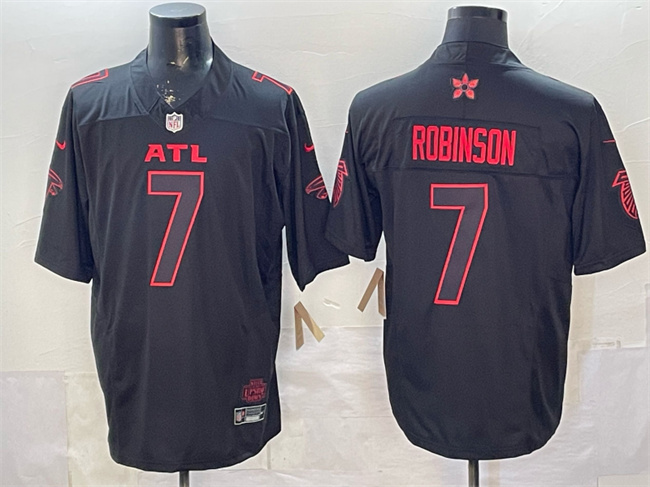 Men's Atlanta Falcons #7 Bijan Robinson Black 2025 F.U.S.E. 'Stranger Things Edition' Vapor Limited Stitched Football Jersey