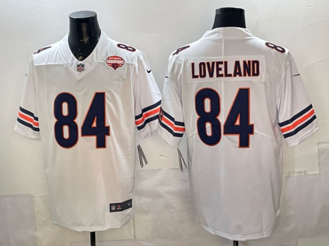 Men's Chicago Bears #84 Colston Loveland White With 2025 NFC North Champions Patch Vapor Untouchable Limited Stitched Football Jersey