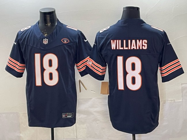 Men's Chicago Bears #18 Caleb Williams Navy F.U.S.E. With 51 Patch Vapor Limited Stitched Football Jersey