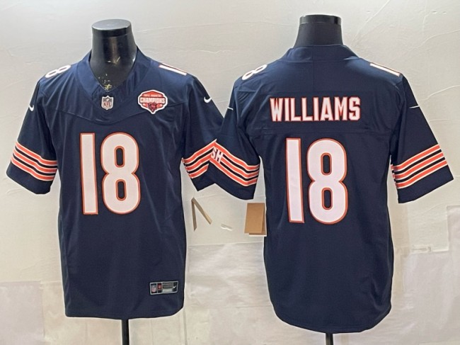 Men's Chicago Bears #18 Caleb Williams Navy F.U.S.E. 2025 NFC North Champions Patch Vapor Limited Stitched Football Jersey
