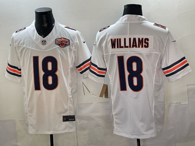 Men's Chicago Bears #18 Caleb Williams White F.U.S.E. 2025 NFC North Division Champions Patch Vapor Limited Stitched Football Jersey