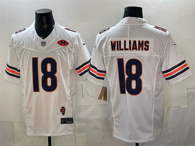 Men's Chicago Bears #18 Caleb Williams White F.U.S.E. With Illinois and VMH Patch Vapor Limited Stitched Football Jersey