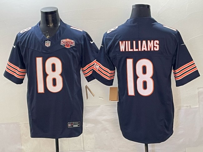 Men's Chicago Bears #18 Caleb Williams Navy F.U.S.E. 2025 NFC North Division Champions Patch Vapor Limited Stitched Football Jersey
