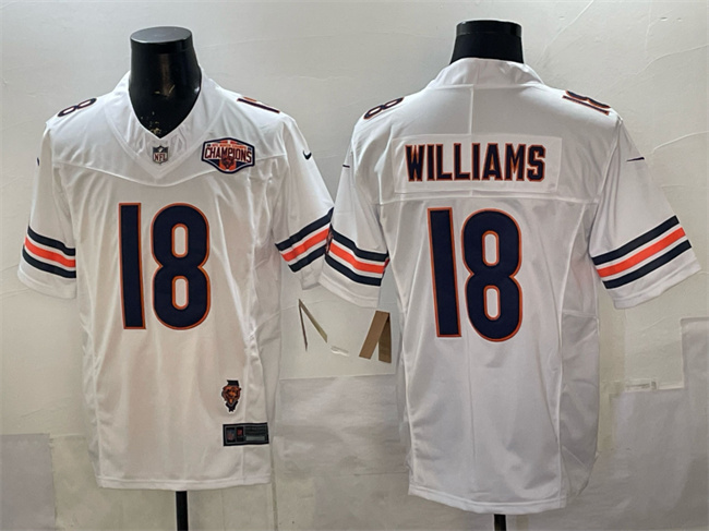 Men's Chicago Bears #18 Caleb Williams White F.U.S.E. 2025 NFC North Division Champions & Illinois Patch Vapor Limited Stitched Football Jersey