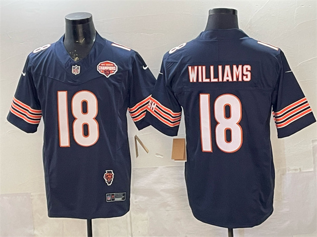 Men's Chicago Bears #18 Caleb Williams Navy F.U.S.E. 2025 NFC North Champions & Illinois Patch Vapor Limited Stitched Football Jersey