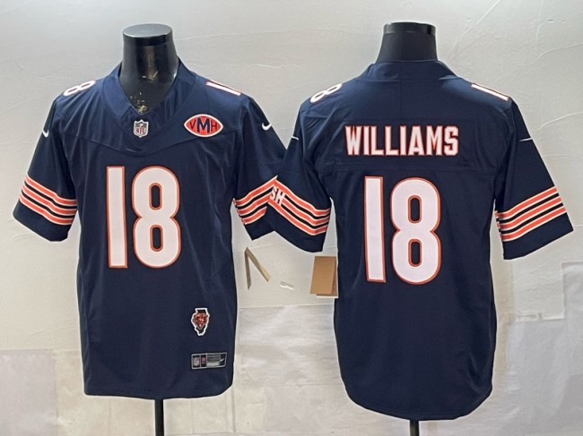 Men's Chicago Bears #18 Caleb Williams Navy F.U.S.E. With Illinois and VMH Patch Vapor Limited Stitched Football Jersey